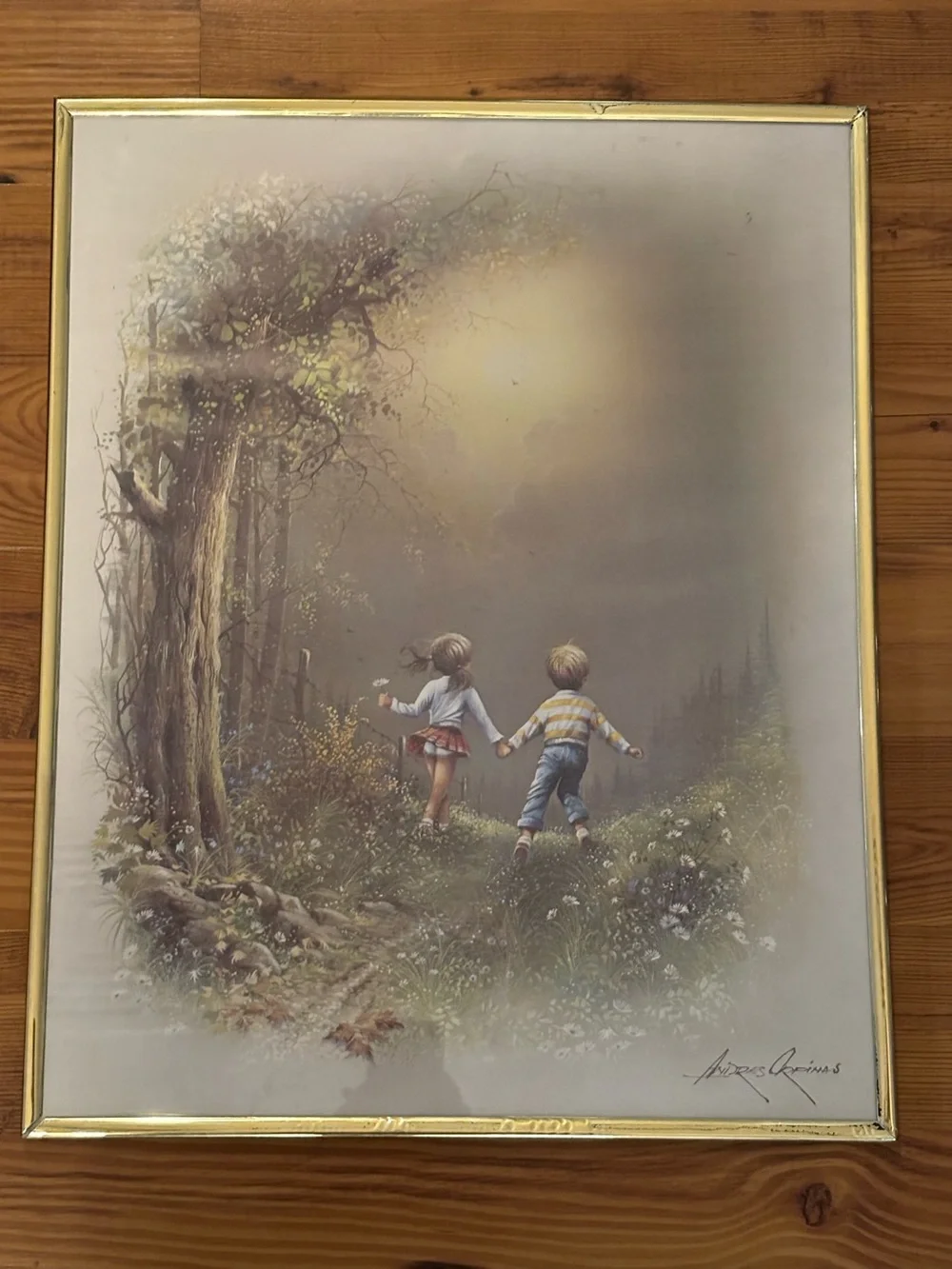 Framed Andres Orpinas – Boy And Girl Holding Hands Walking In Woods
